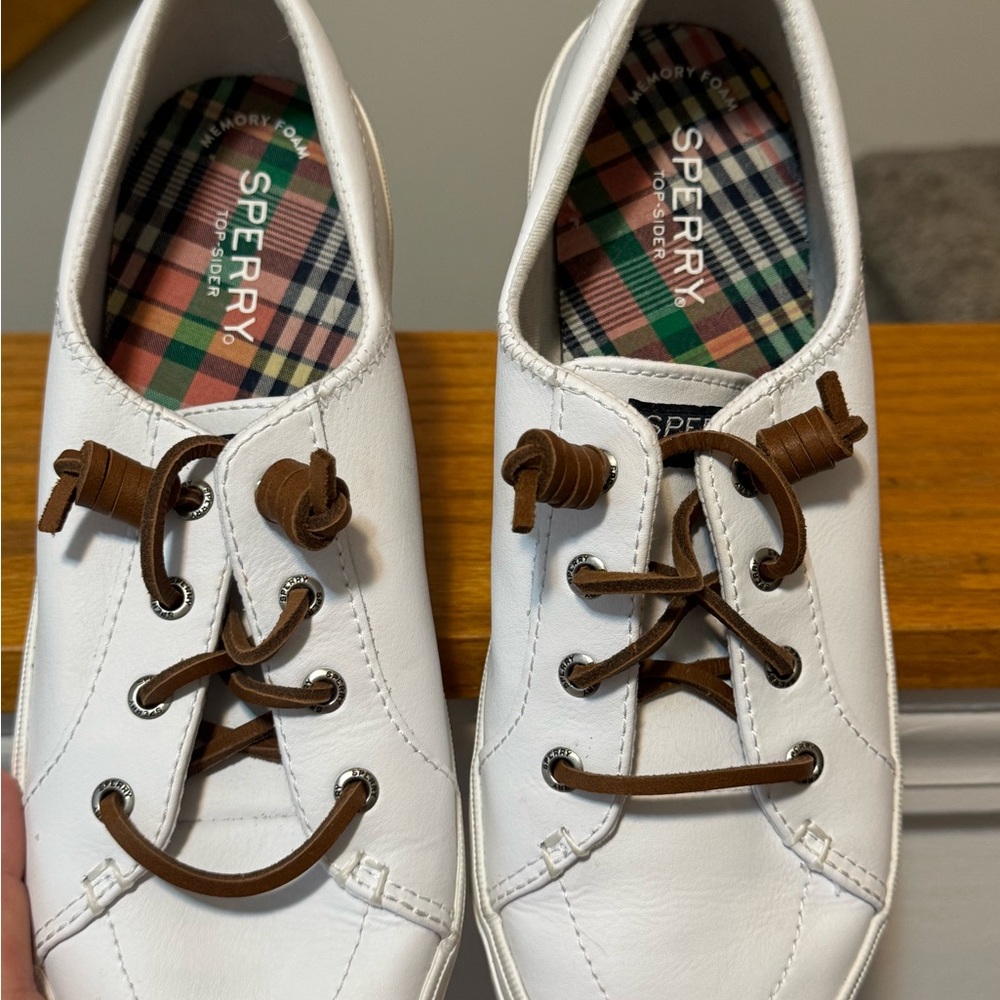 Sperry White Sneakers with Plaid Insole